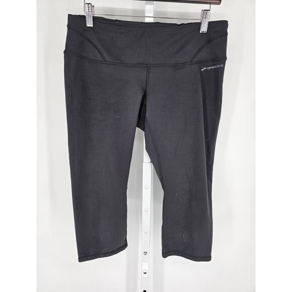 Brooks Womens Sz XL Capri Length Athletic Leggings Black Compression - Picture 1 of 4